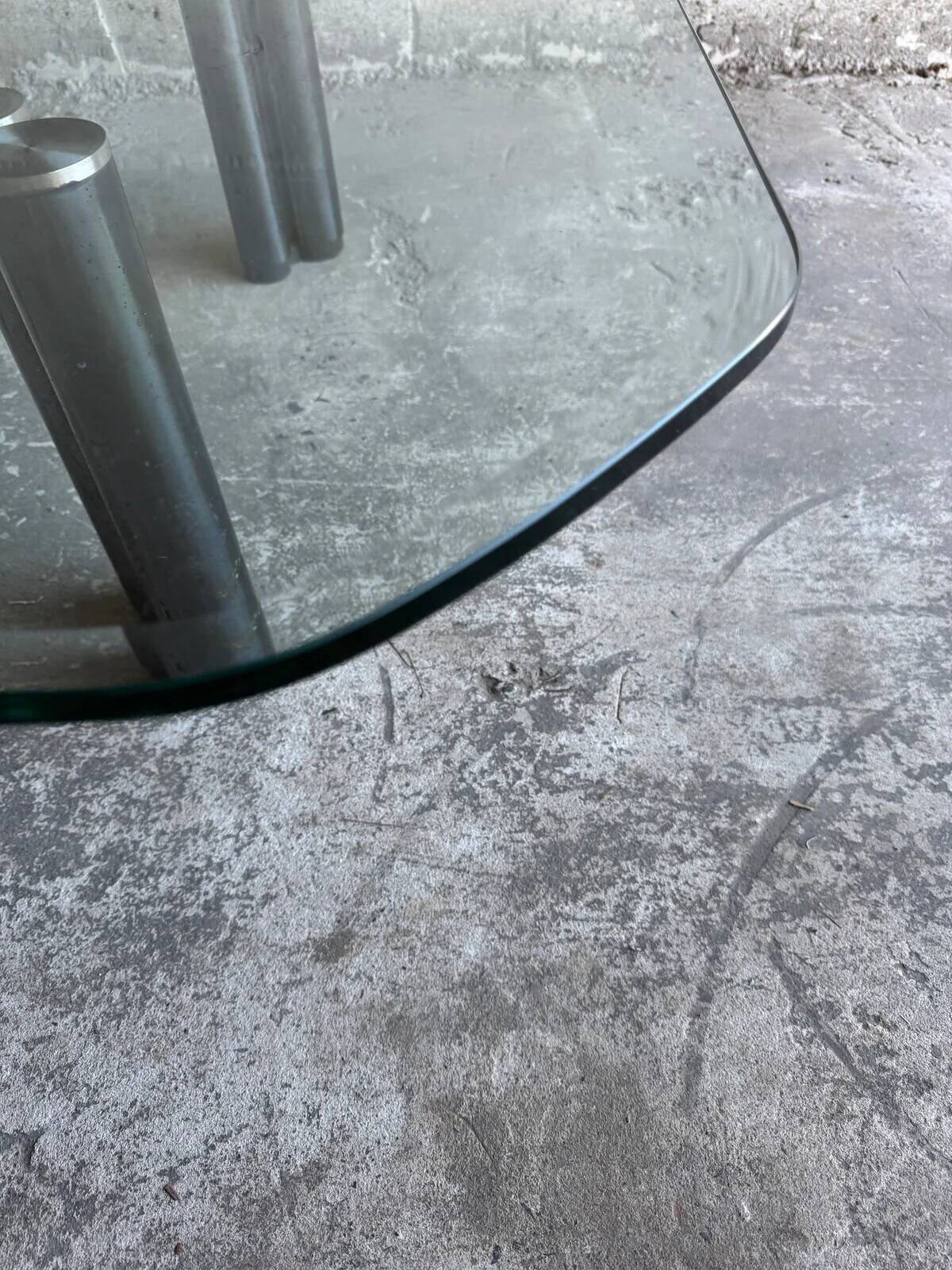 Transparent Glass and Metal Eta Beta Coffee Table by Marco Zanuso for Zanotta — 1970s Italian Modernist