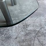 Transparent Glass and Metal Eta Beta Coffee Table by Marco Zanuso for Zanotta — 1970s Italian Modernist