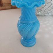 Lace-edged blue opaline vase