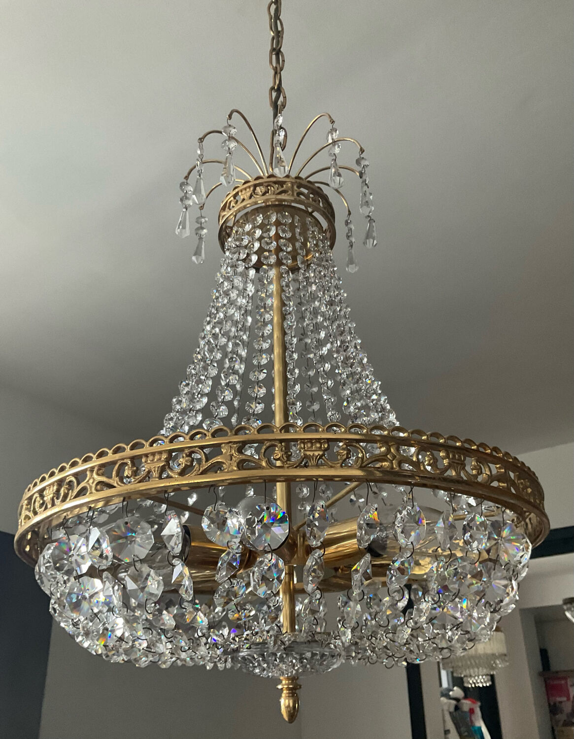 Bronze hot air balloon chandelier and crystal tassels