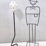 Floor Lamp with Vintage Encased Glass Shade with Red Geometrical Motifs, Italy