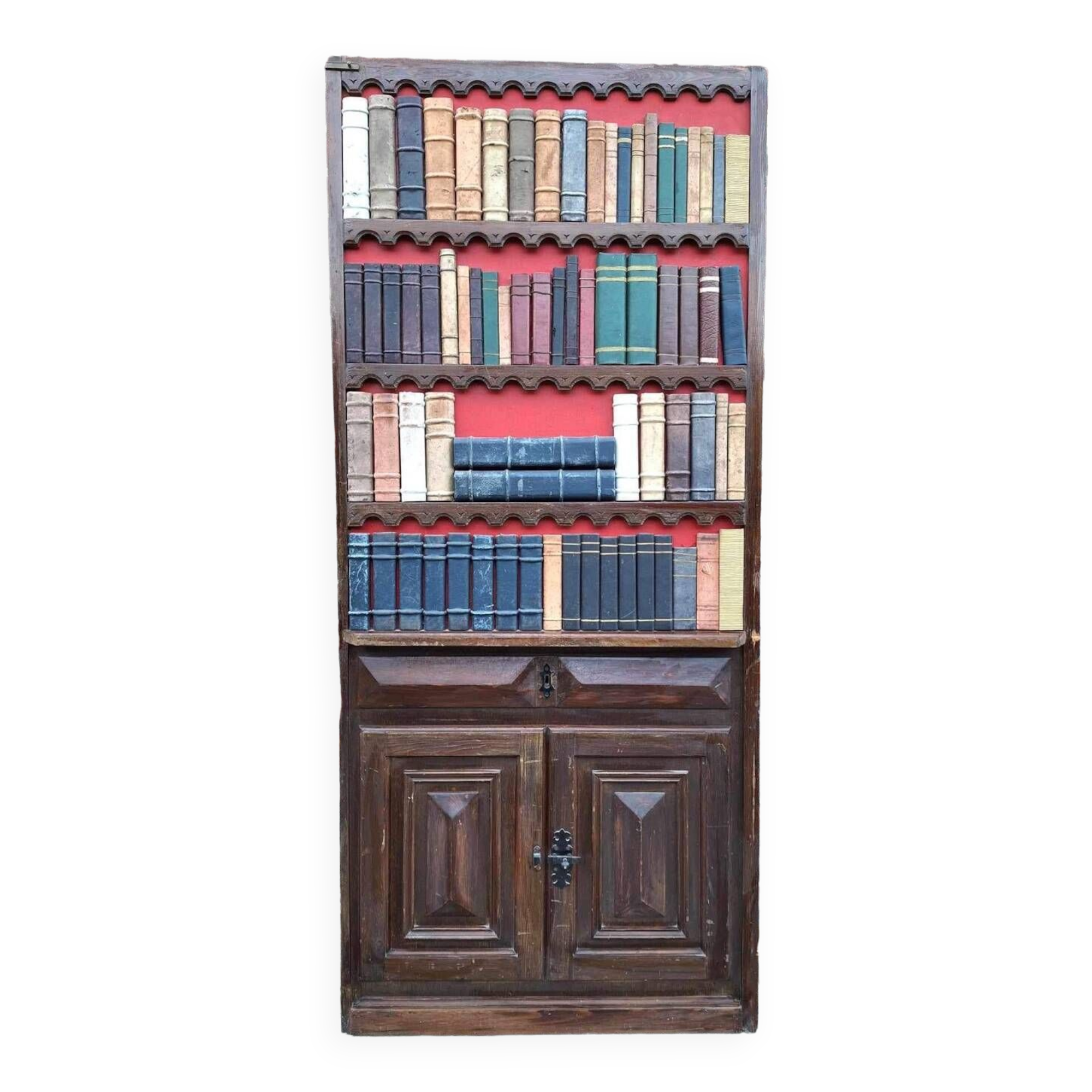 Large old trompe l'oeil library panel, vintage decoration