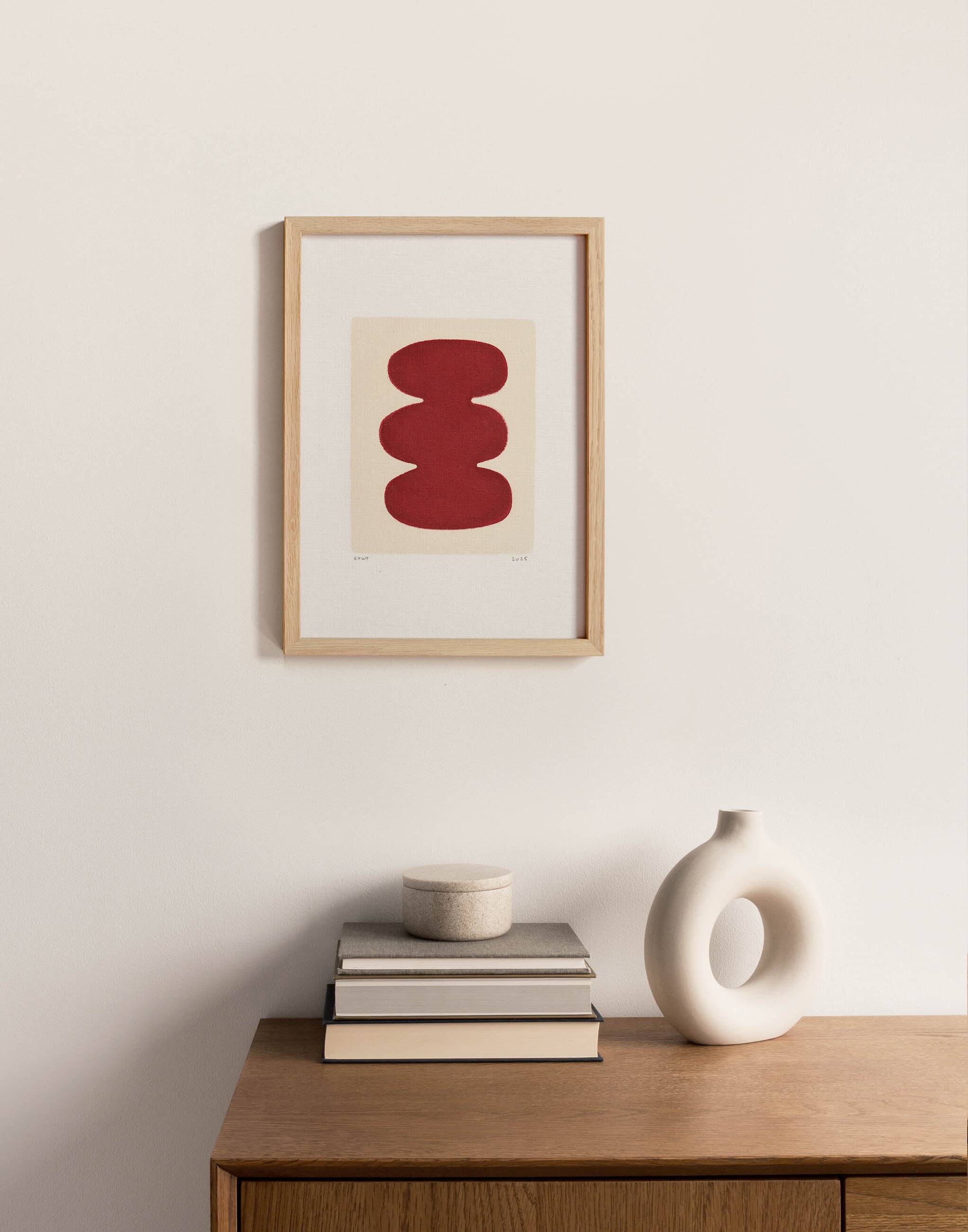 Peinture abstraite sur papier illustration rouge signée Eawy