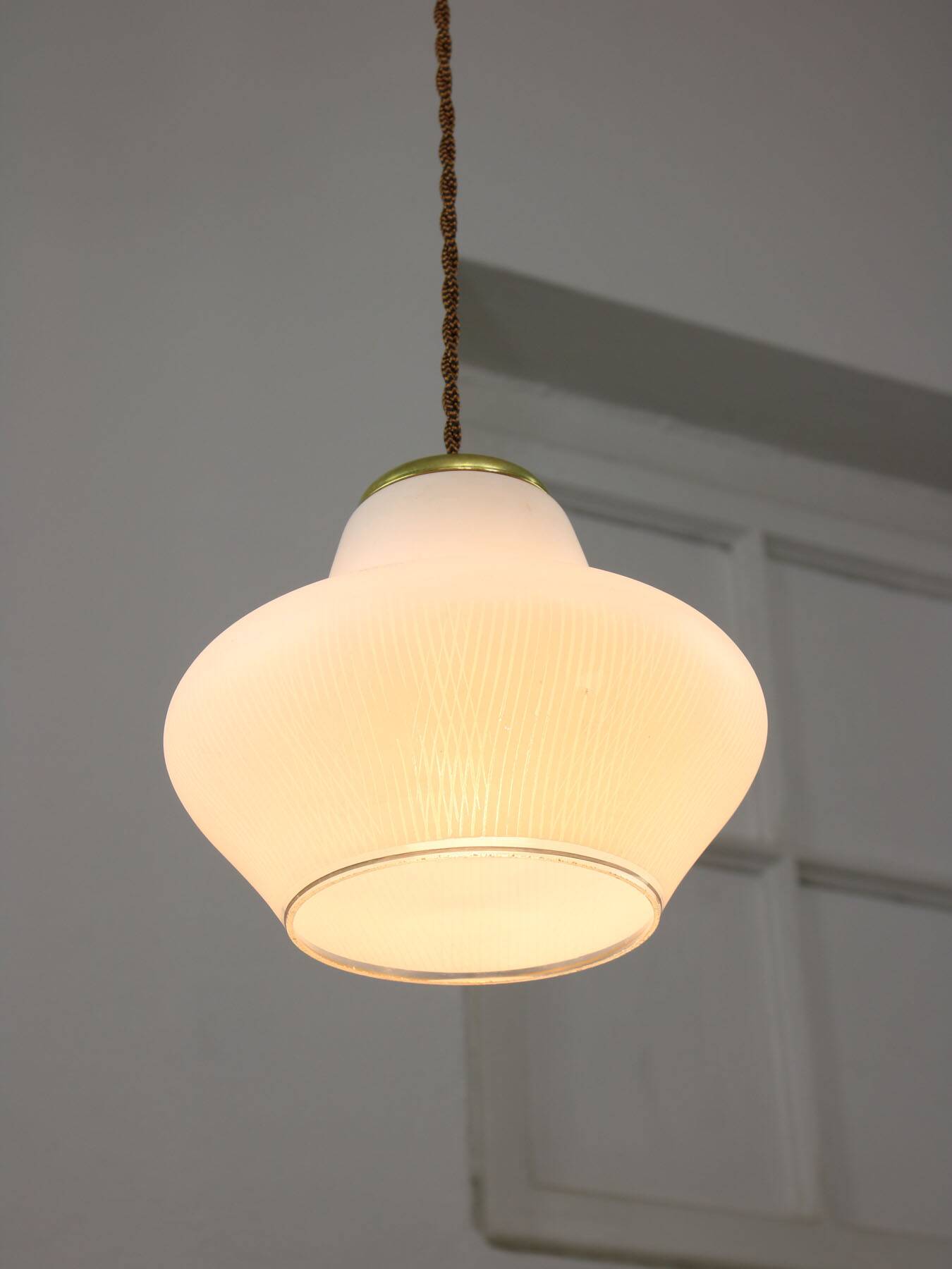 Small Mid-Century Italian Brass and Opaline Pendant Lamp