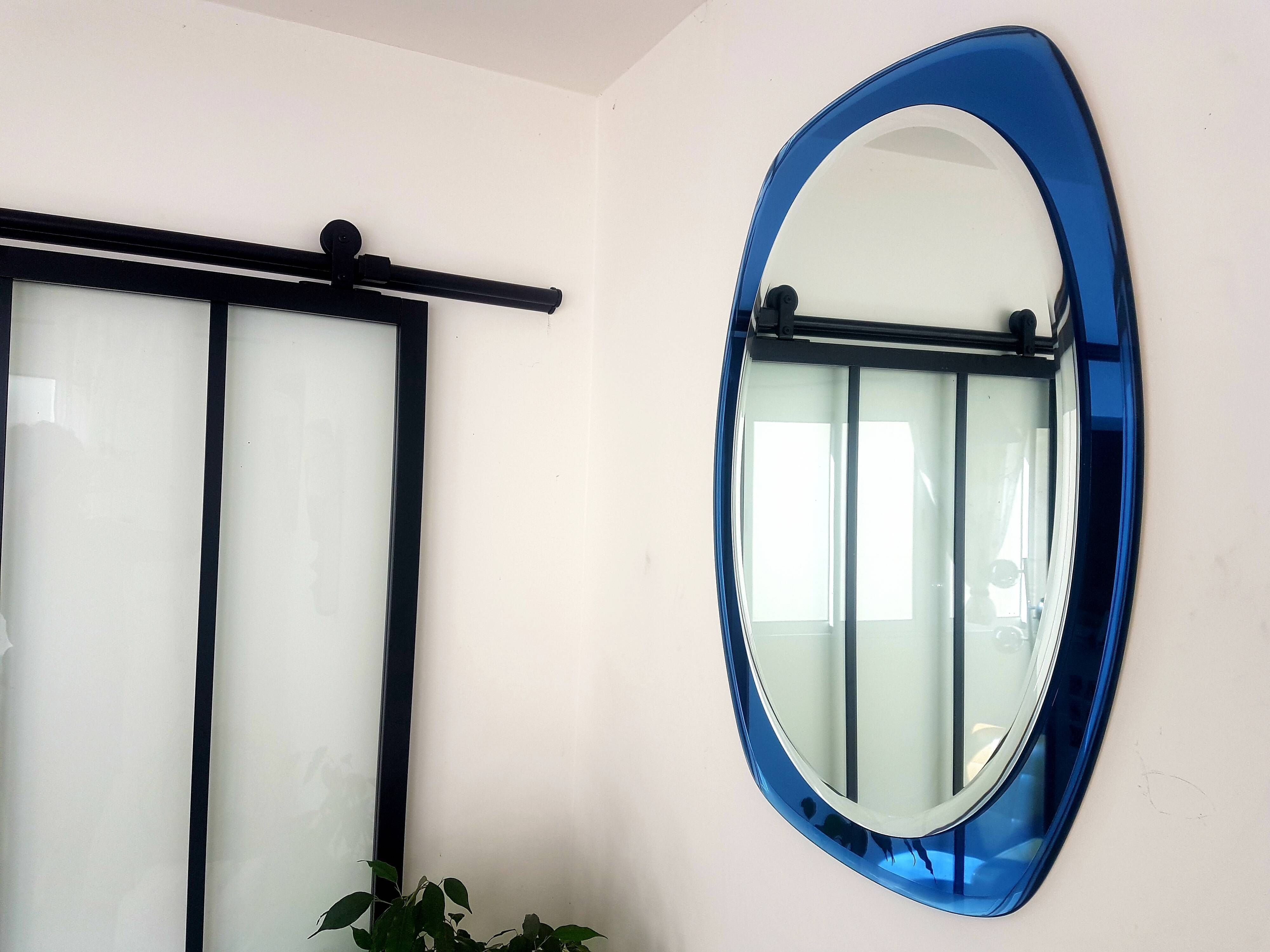 Miroir sur plaque de verre bleu 60×80 cm