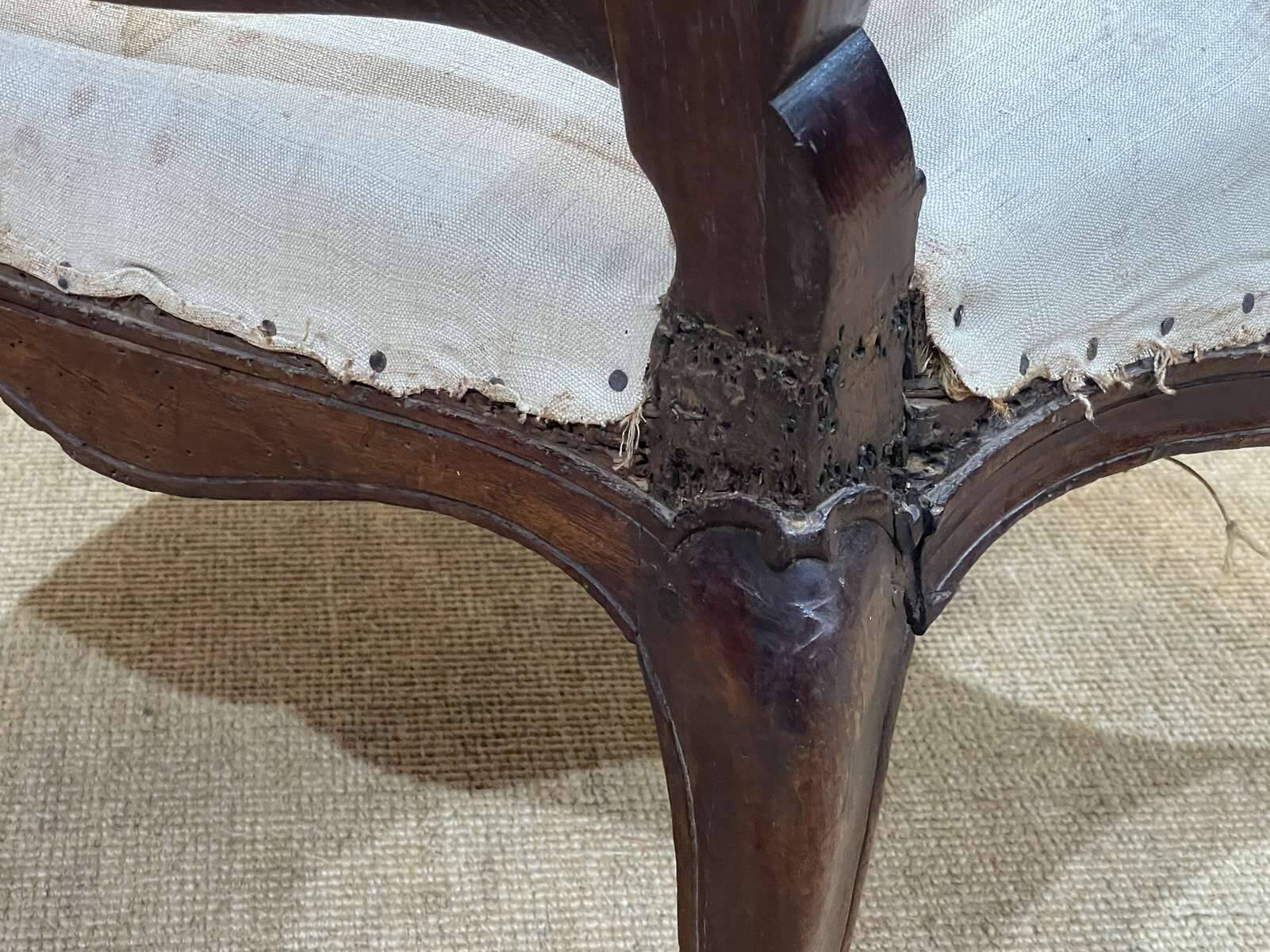 Regency period armchair in 18th century walnut to be reupholstered