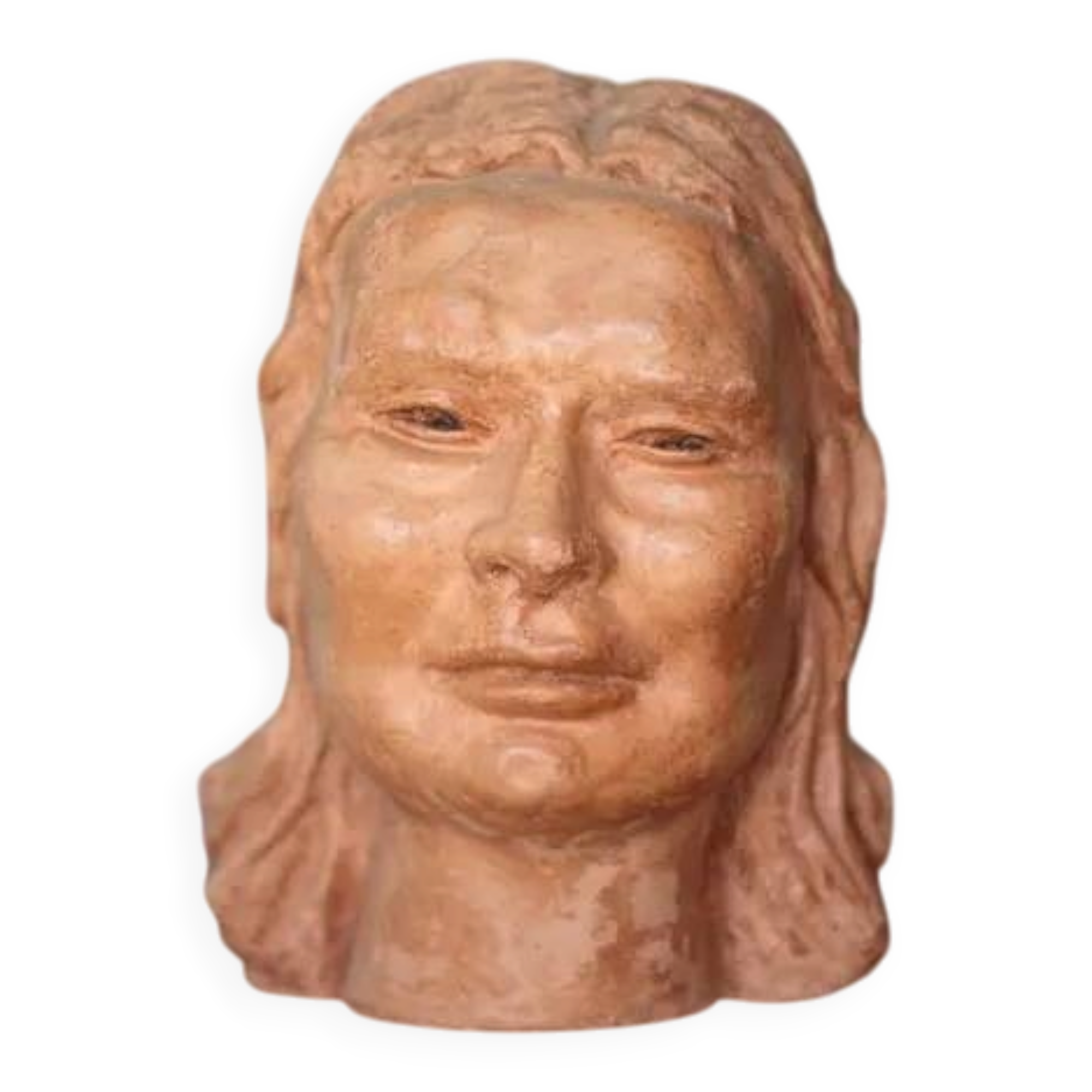 Sculpture signed Doloire, terracotta sculpture, woman's head sculpture, collection, interior decoration.