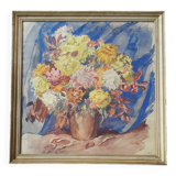 Old signed painting representing a bouquet of flowers