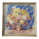 Old signed painting representing a bouquet of flowers