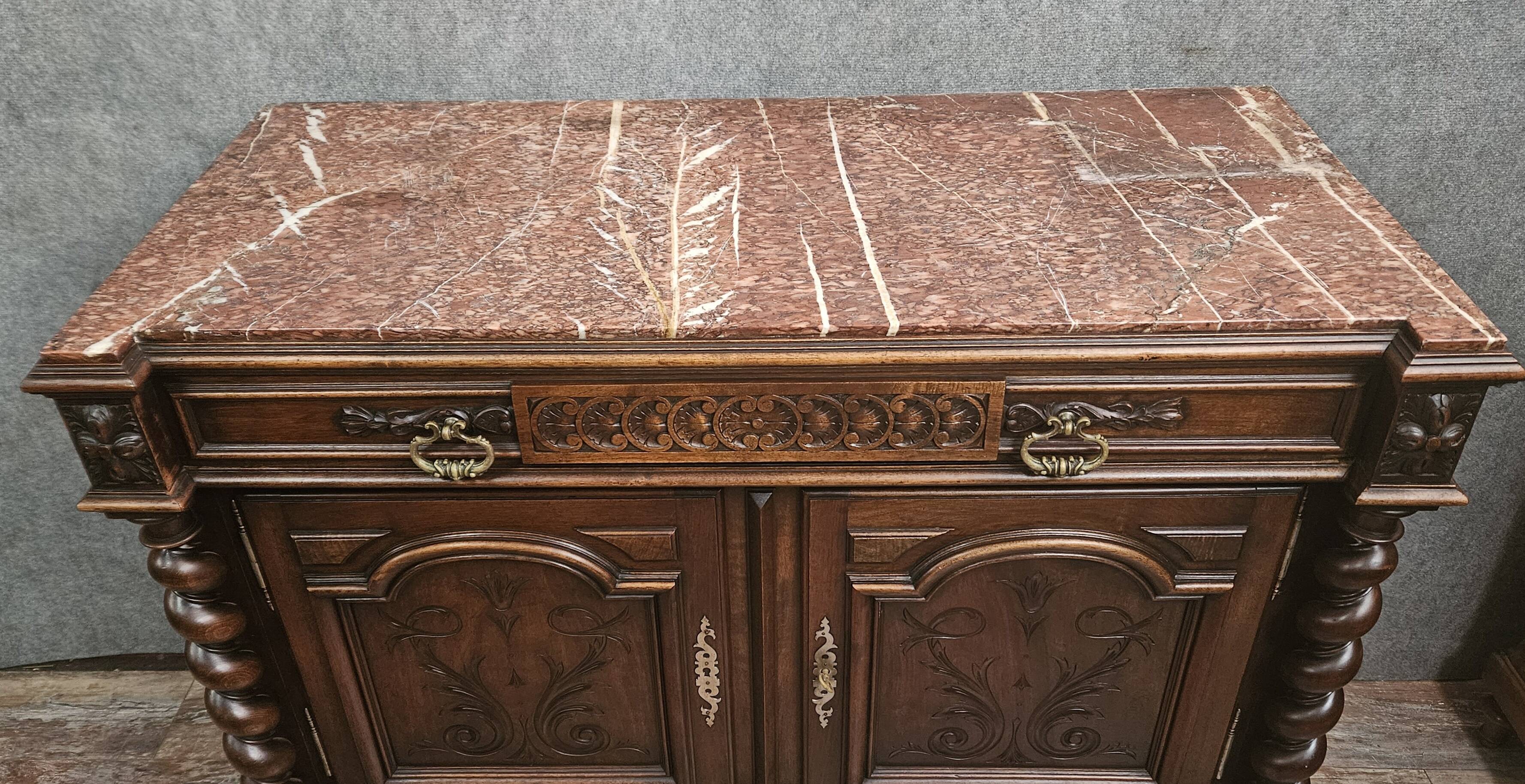 Solid walnut cabinet with marble top – Renaissance style