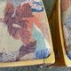 2 dining or kitchen chairs with high backs and fabric.