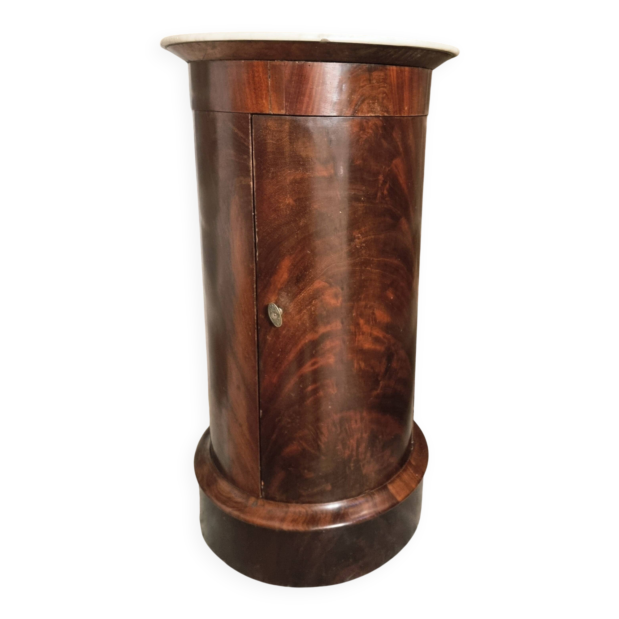 Antique French Empire Somno (bedside table) in mahogany with a marble top, circa 1805–1820.