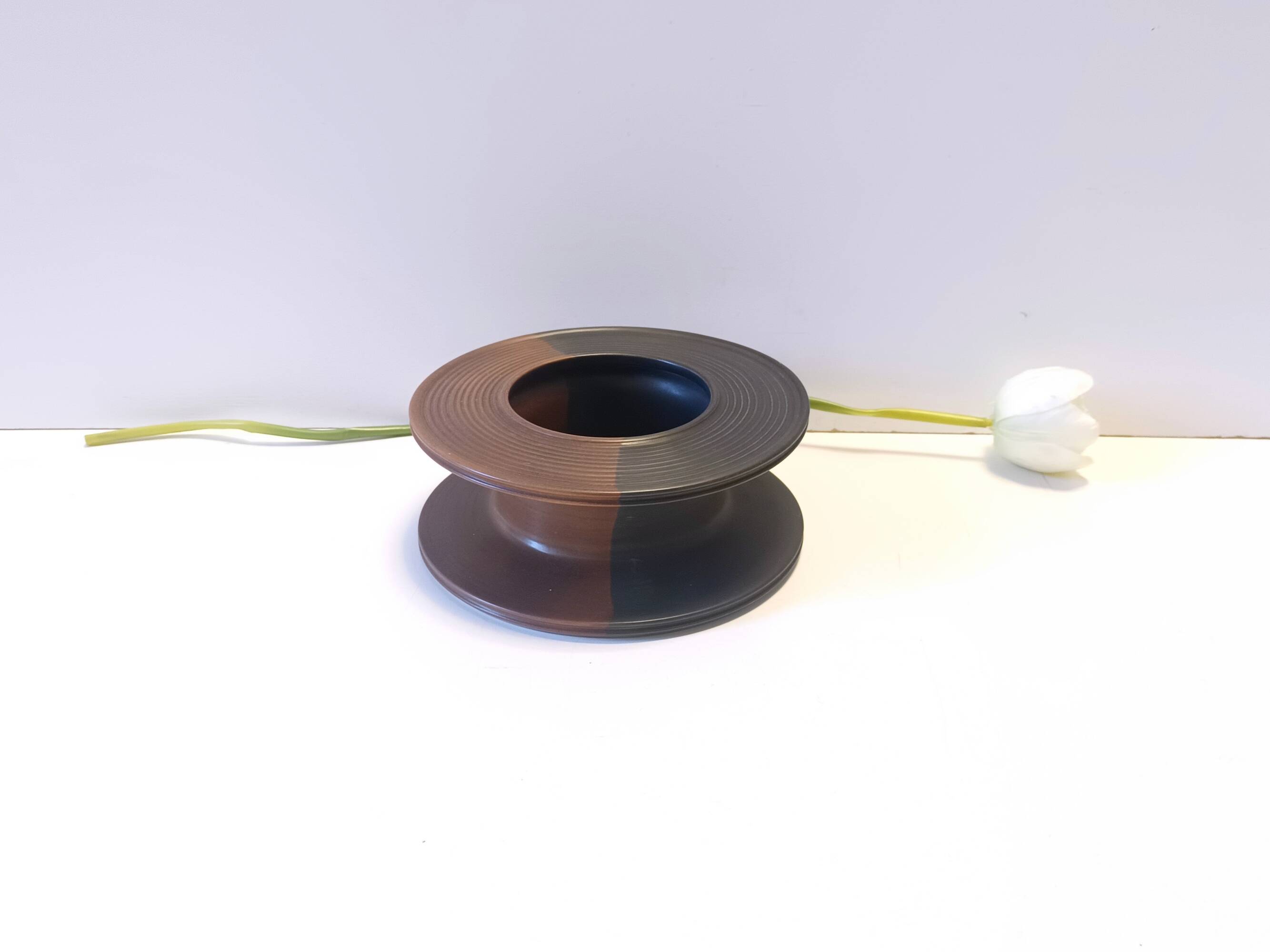 Black and Brown Hand-Painted Ceramic Piece attributed to Franco Bucci, Italy