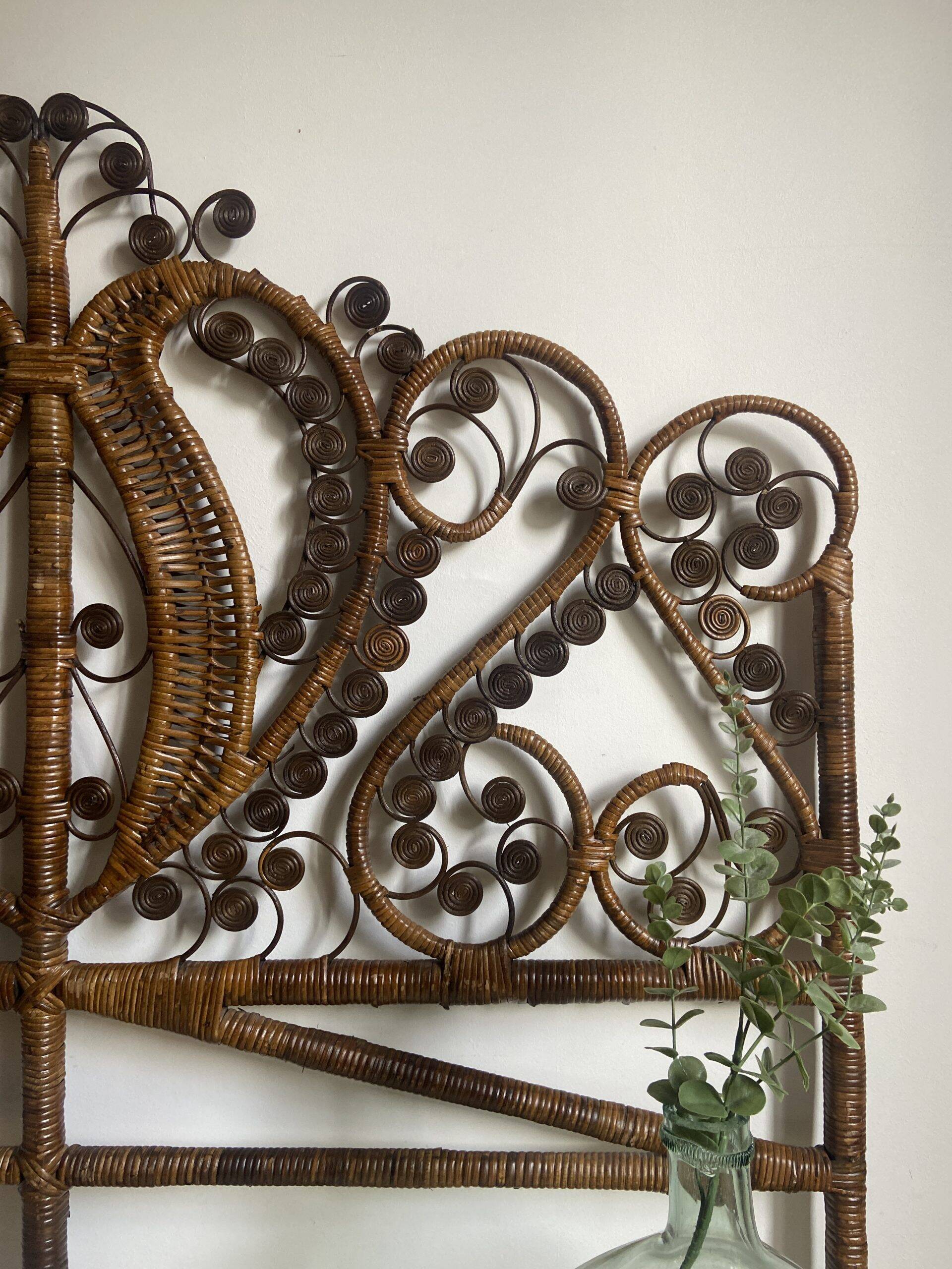 Vintage peacock rattan headboard (150cm)