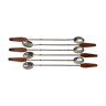 Set of 6 wooden and metal cocktail spoons 60s-70s