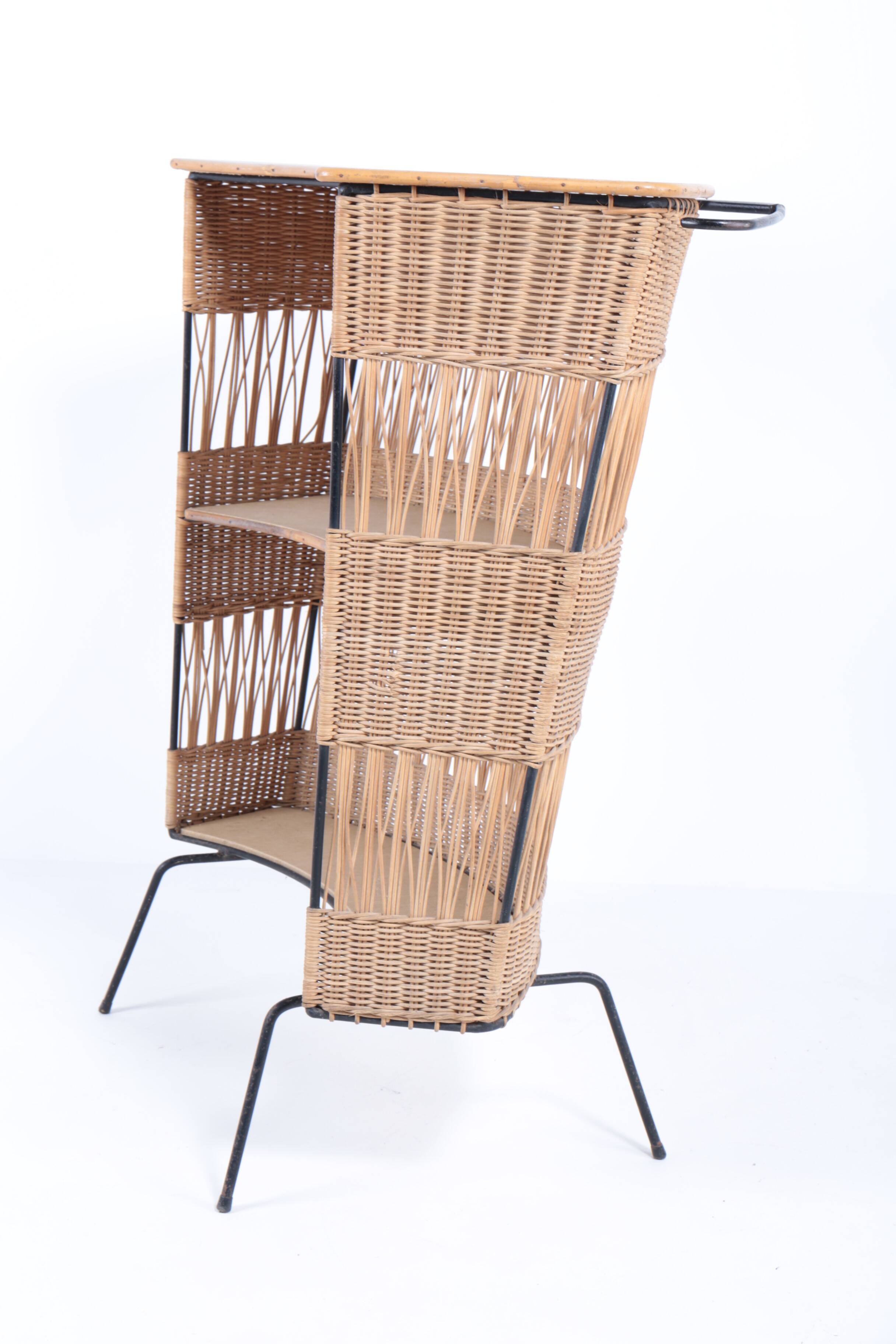 Vintage rattan and metal bar, 60s