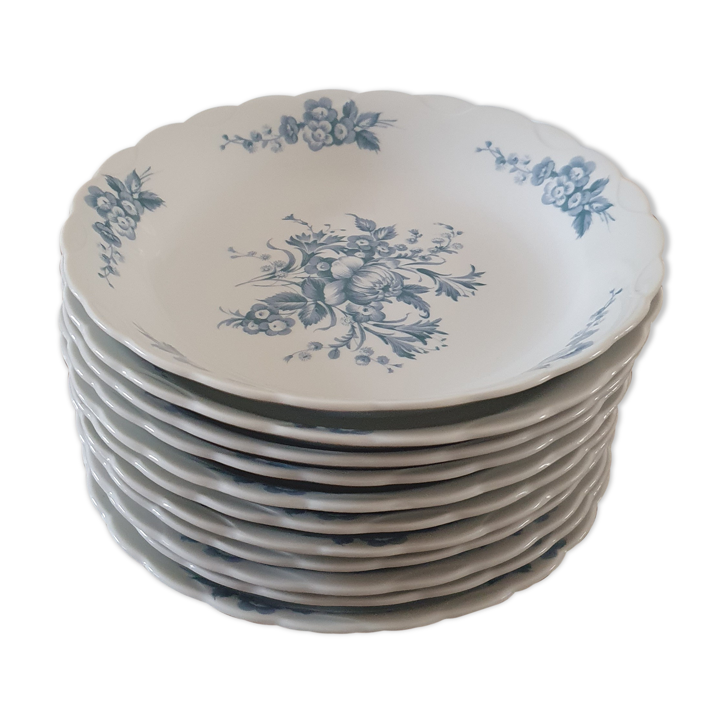 Set of 11 hollow plates blue porcelain Patrick Viant Bénard