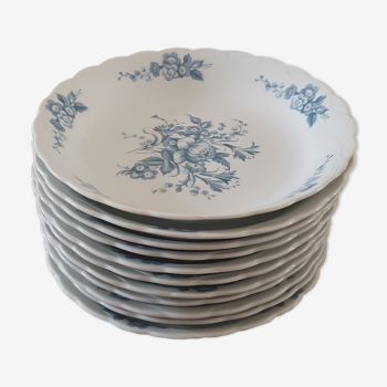 Lot de 11 assiettes creuses porcelaine bleue Patrick Viant Bénard