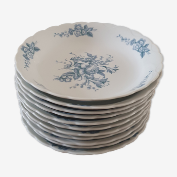 Set of 11 hollow plates blue porcelain Patrick Viant Bénard