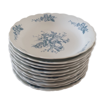 Set of 11 hollow plates blue porcelain Patrick Viant Bénard