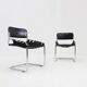 Set Vintage italian chairs black leather and chrome 1970s