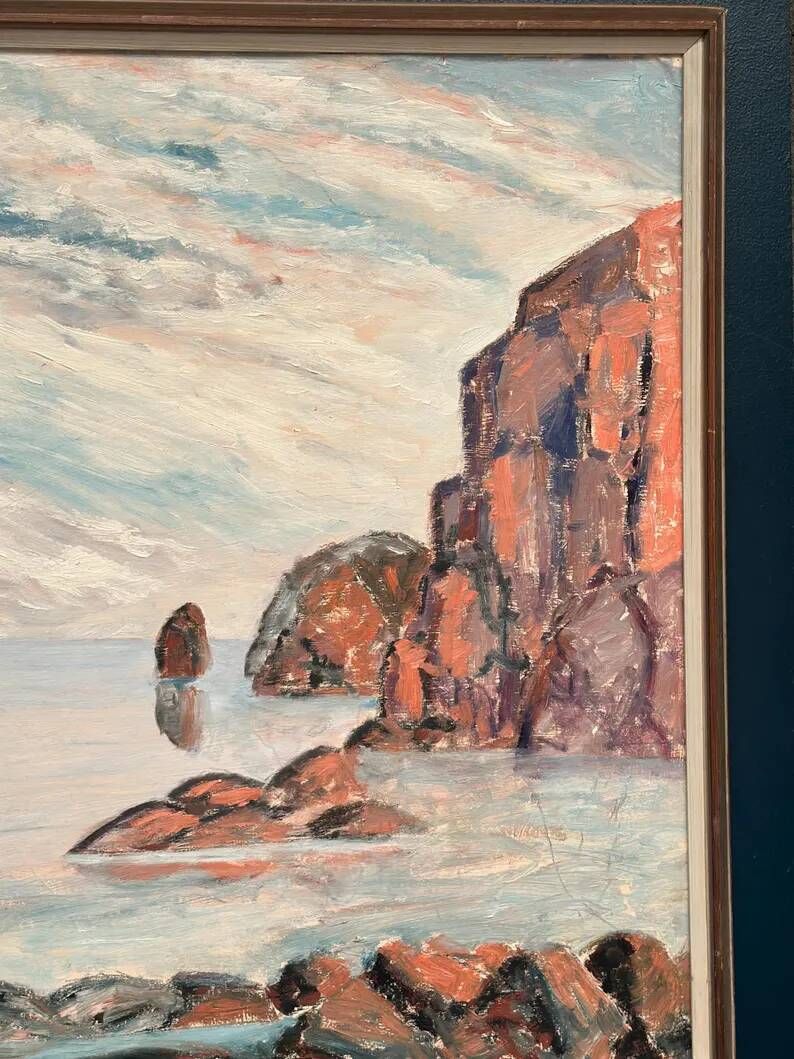 Original Large Swedish Oil on Panel – “Coastal Landscape” – Signed – Vintage & Framed