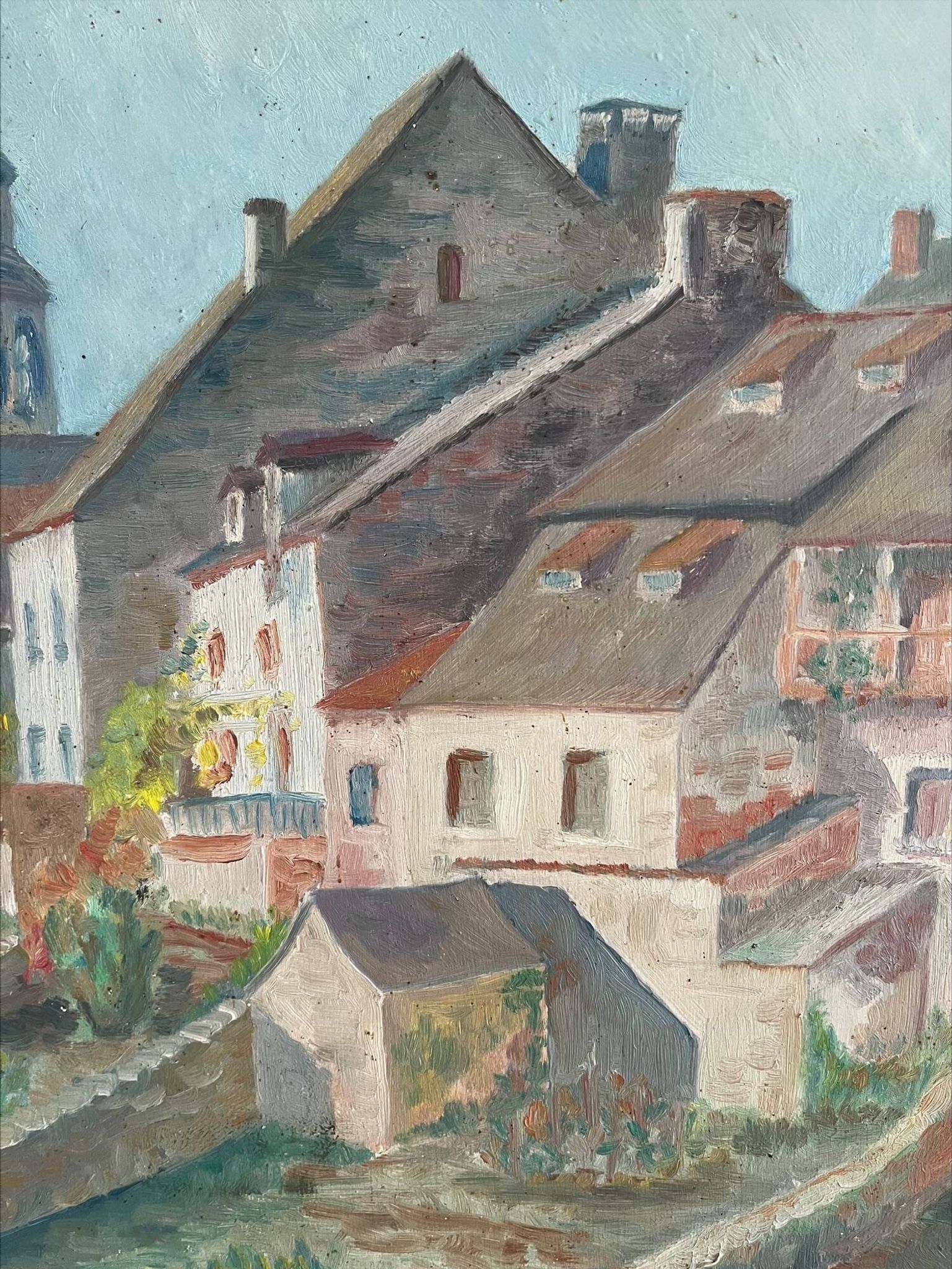 Painting on wood of a countryside village, Creuse