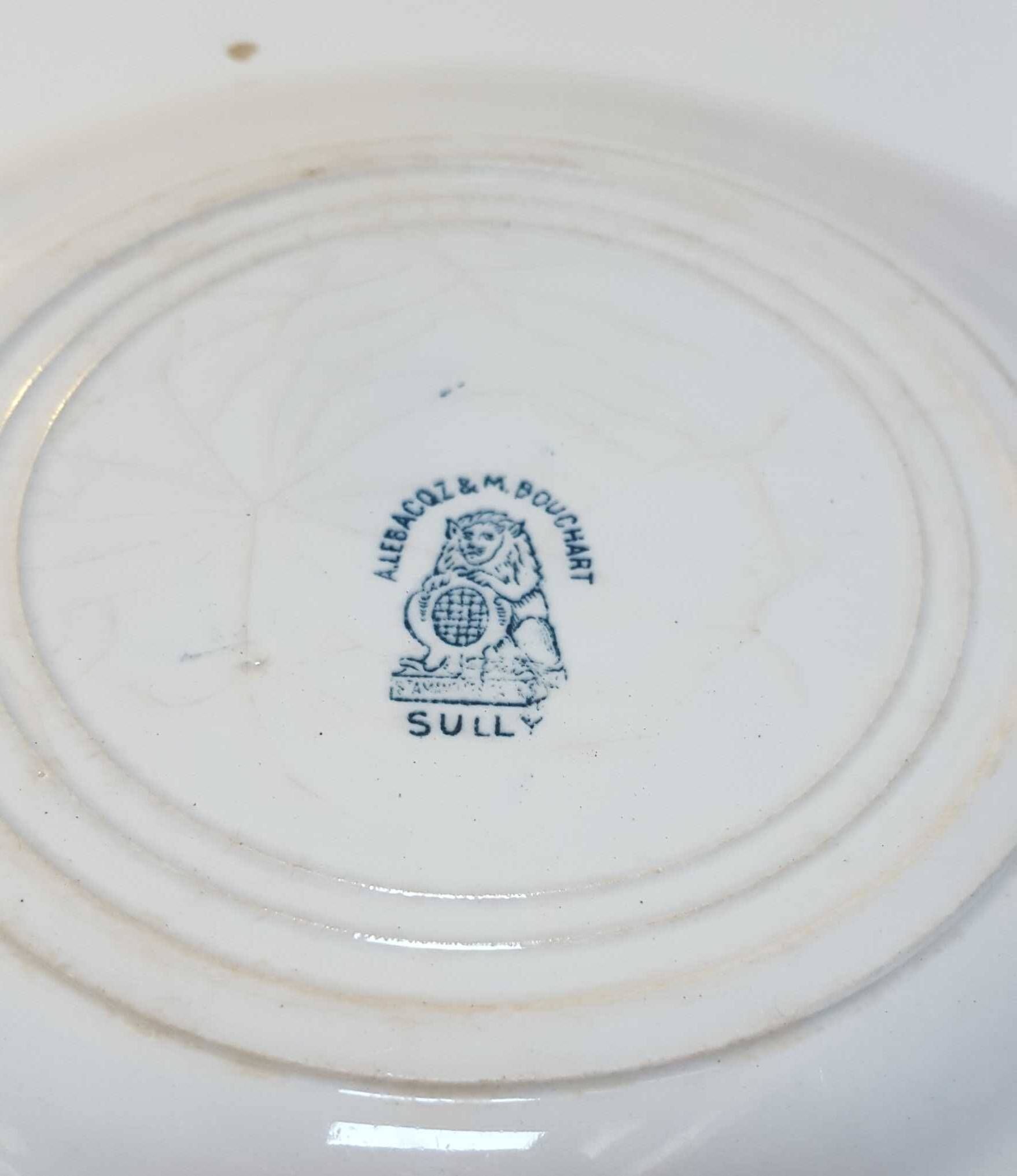 Lot of 2 old 19th century earthenware plates À.Lebacqz and M.Bouchart Sully 23