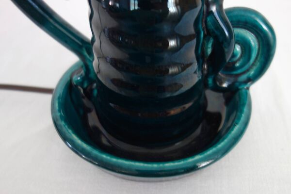 Pieds de lampe bougeoir émaillé vert Accolay vintage