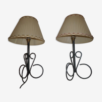 Lot de 2 lampes chevet 1960 fer forge