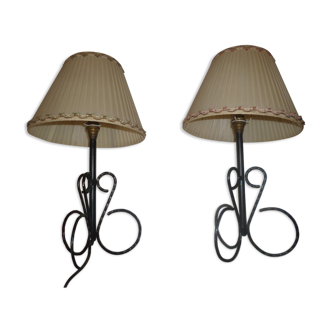 Lot de 2 lampes chevet 1960 fer forge