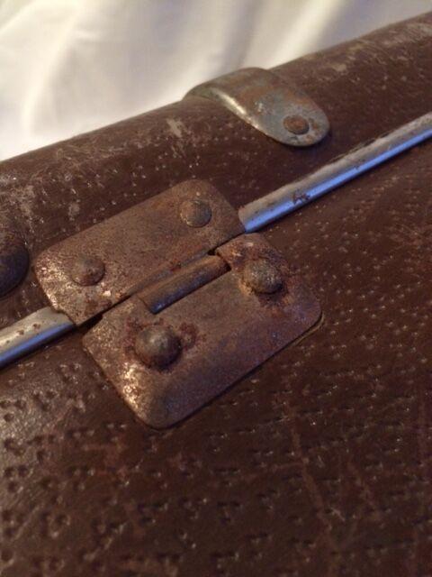 Small suitcase vintage wood and cardboard