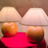 pair of solid wood varnished lamps 1kg 32x30 elec ok screw bulb very good