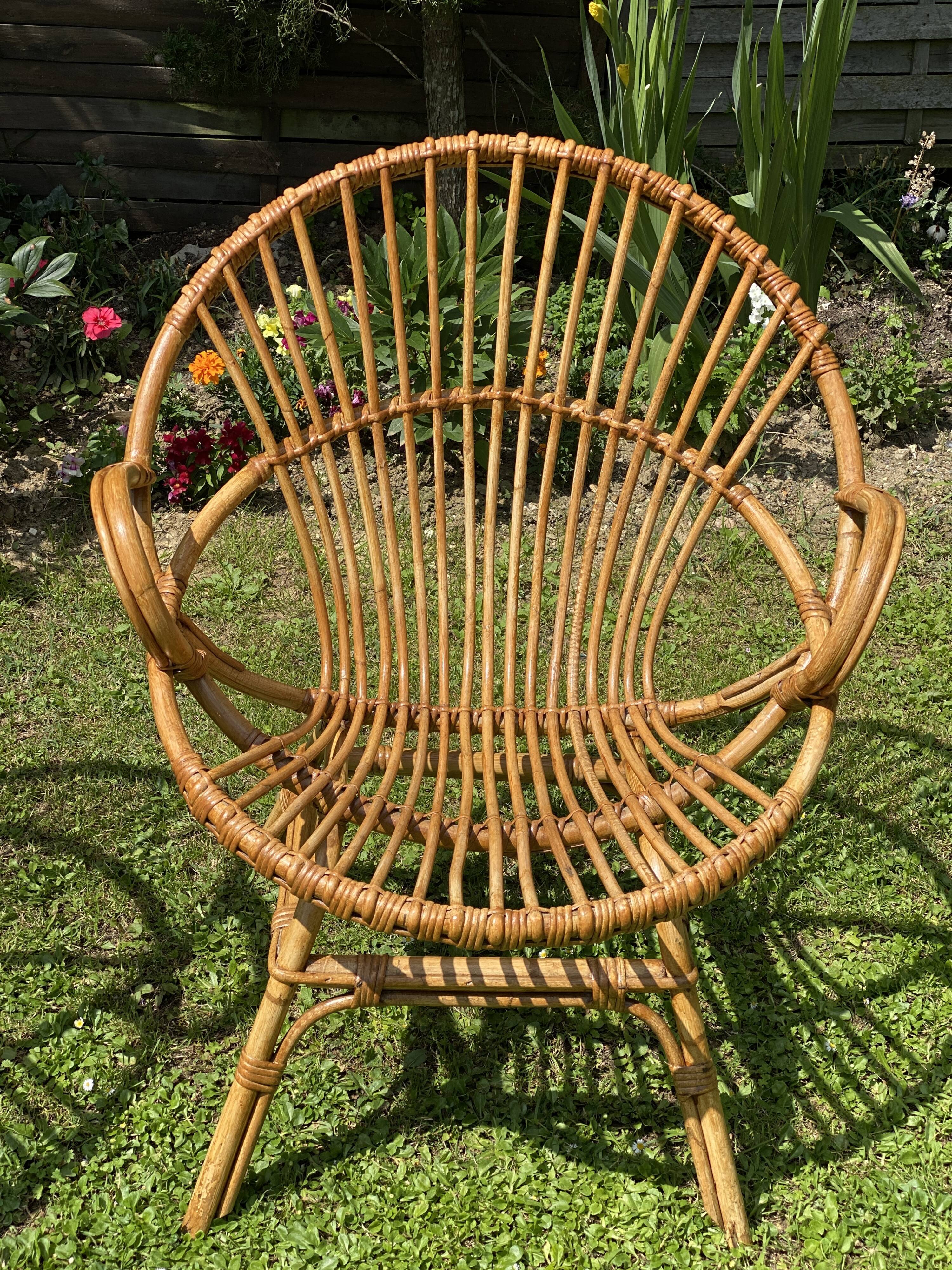 Paire de fauteuils rotin corbeille vintage