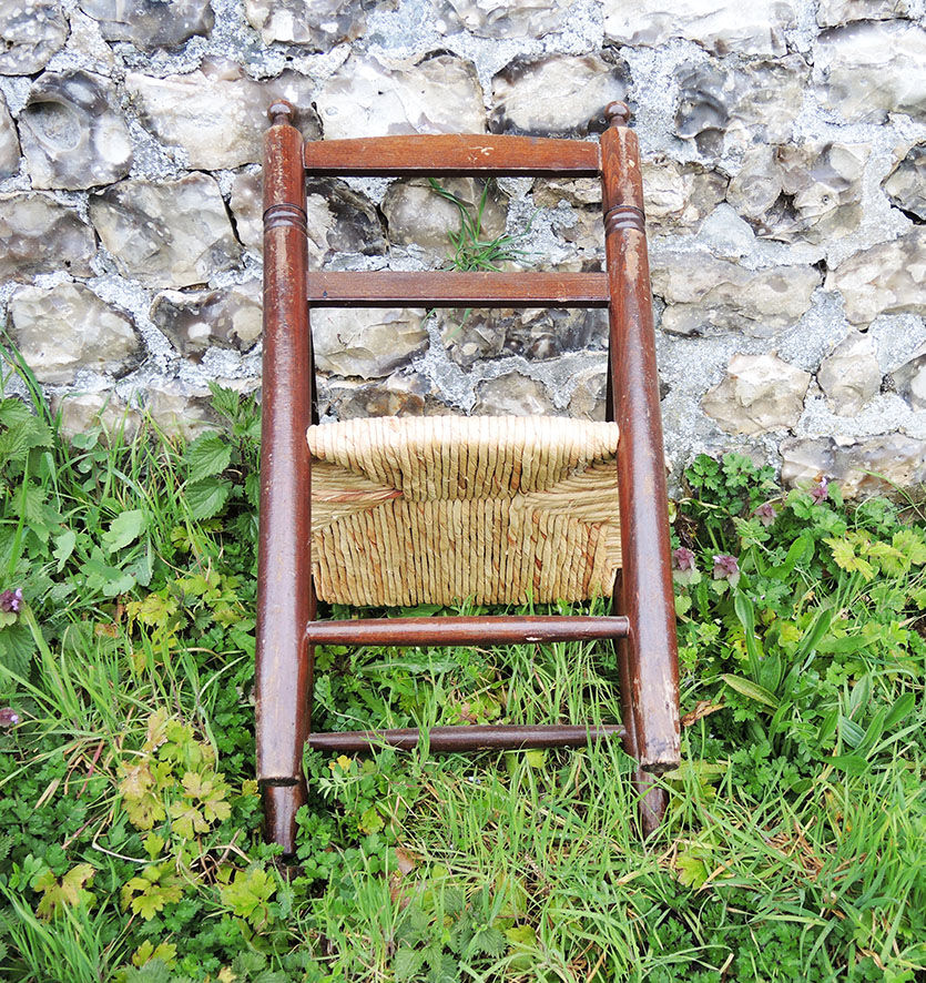 Old armchair for children wood & straw