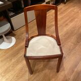 Art Deco period dining chairs in mahogany seating white leather