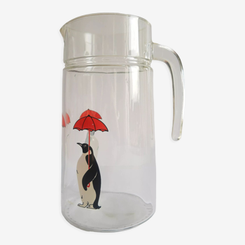 Glass jug, jug baclens patterns penguins vintage umbrella