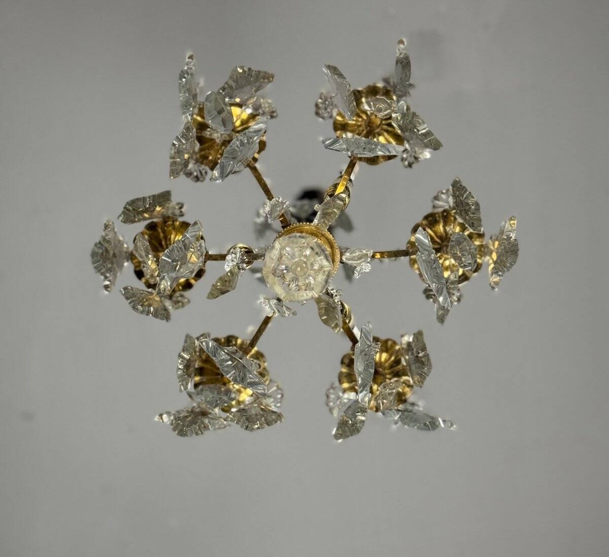 Gilt bronze cage chandelier decorated with cut crystal pendants circa 1900