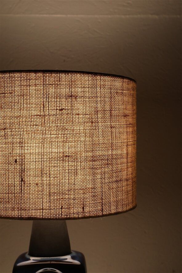 Big "1097" ceramic table lamp by Einar Johansen for Søholm with jute shade, mid-century Danish modern design, 1960s/1970s
