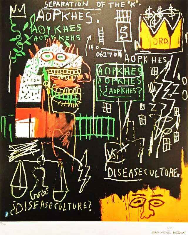 Limited edition lithograph by Jean-Michel Basquiat from the 1990s, numbered in pencil.