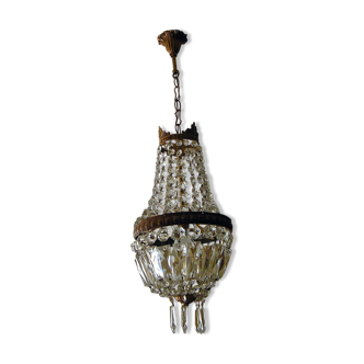 Lustre montgolfière à pampilles en verre taillé