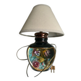 Black and grey Vallauris fish lamp with linen lampshade 70s