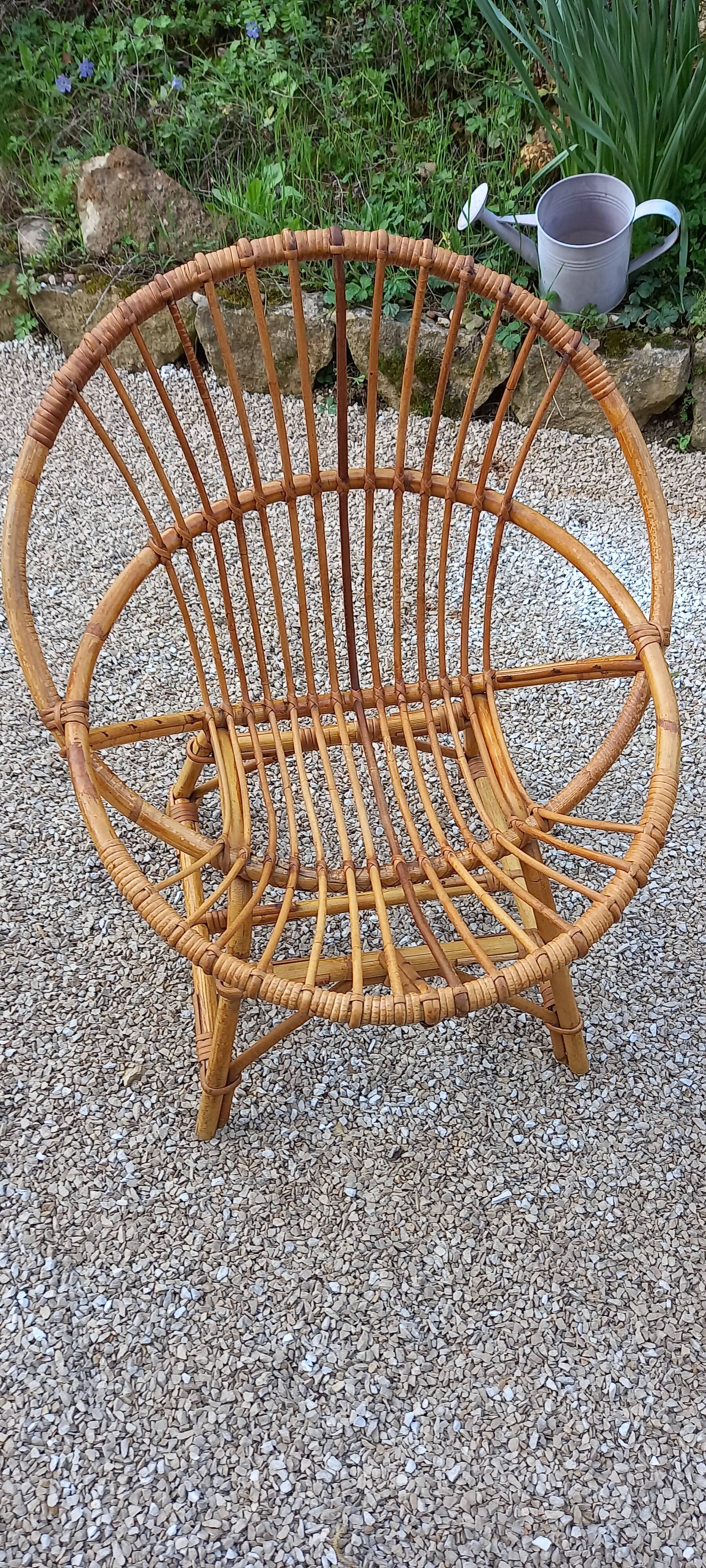 Pair of rattan basket armchairs 60s
