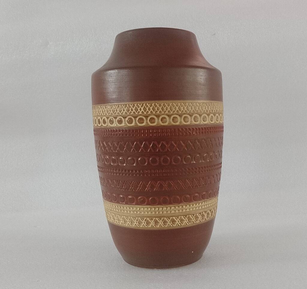 West Germany Pottery Vase Model No. 114 -25 Sgraffito Mid Century Modern