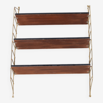 Golden string shelf with 3 wooden shelves