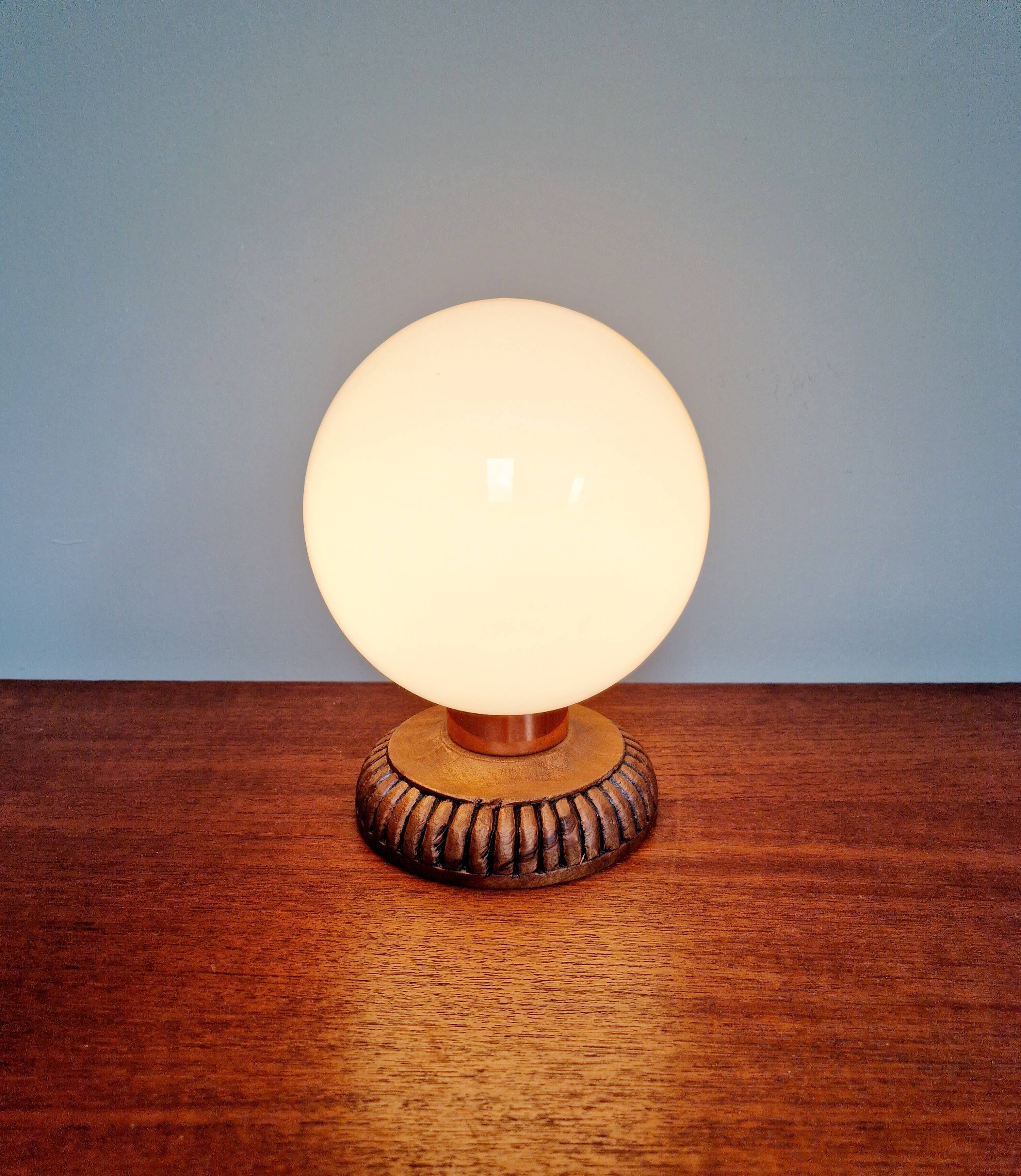 Wooden and white opaline table lamp, 1960s