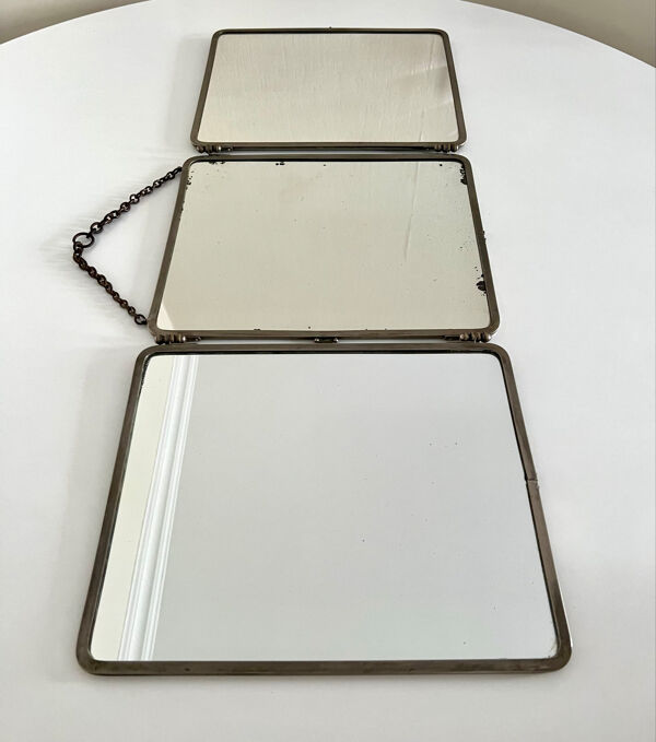 Miroir de barbier triptyque ancien Brot Déposé – miroir au mercure –