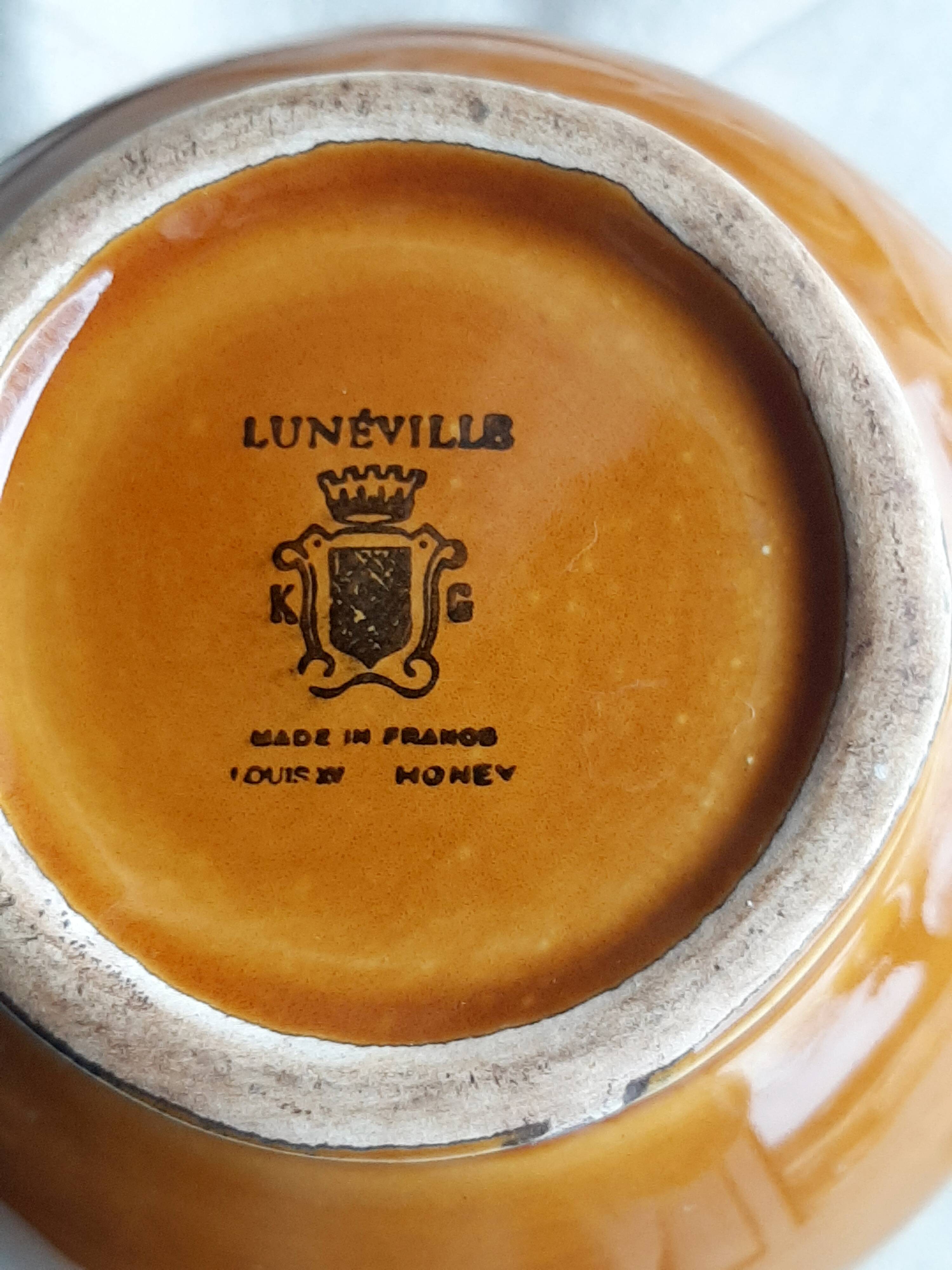 Vintage sugar bowl in Lunéville earthenware, terracotta colour.