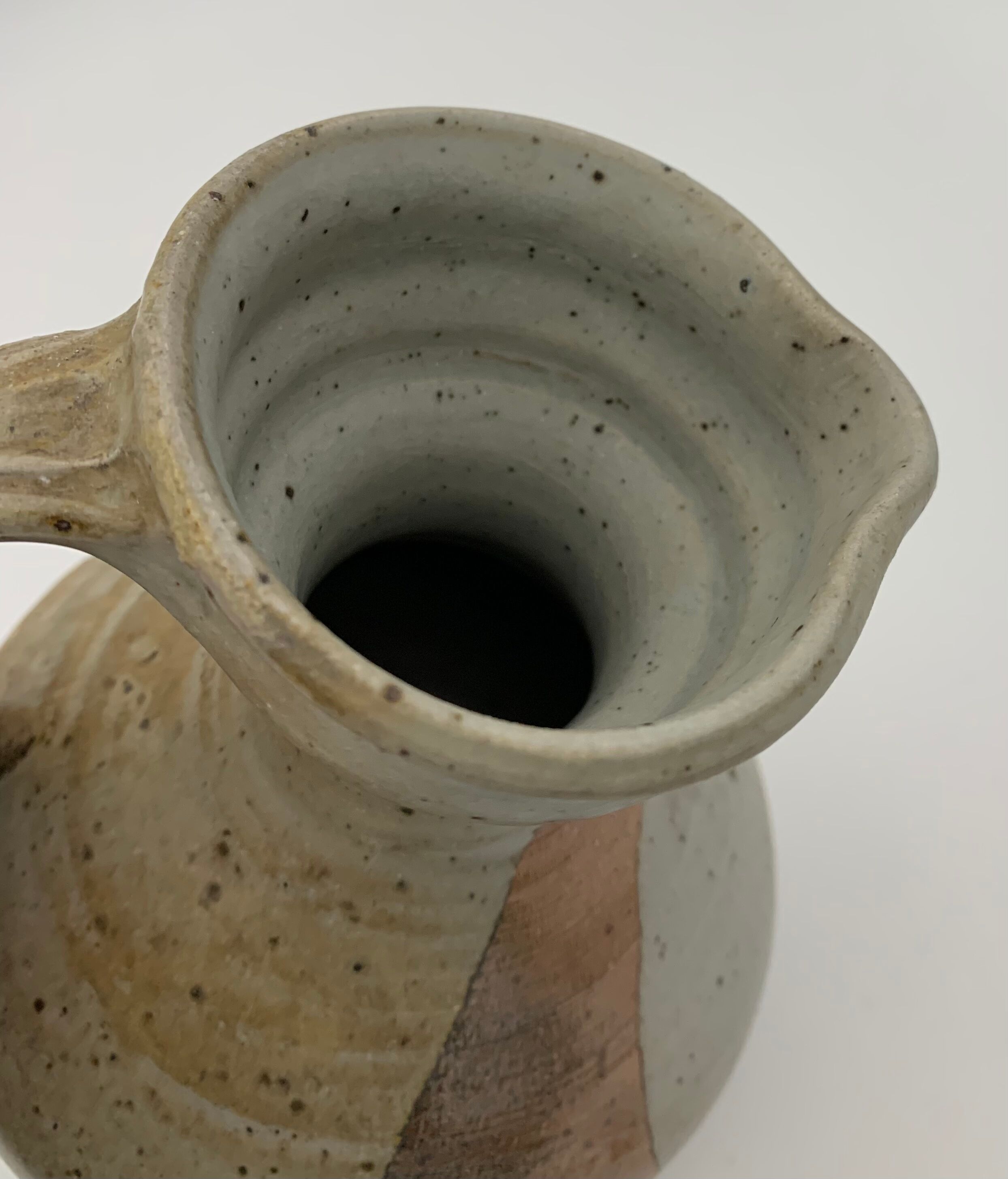 Vintage stoneware pitcher with iridescent two-tone glaze - 1960s-1970s