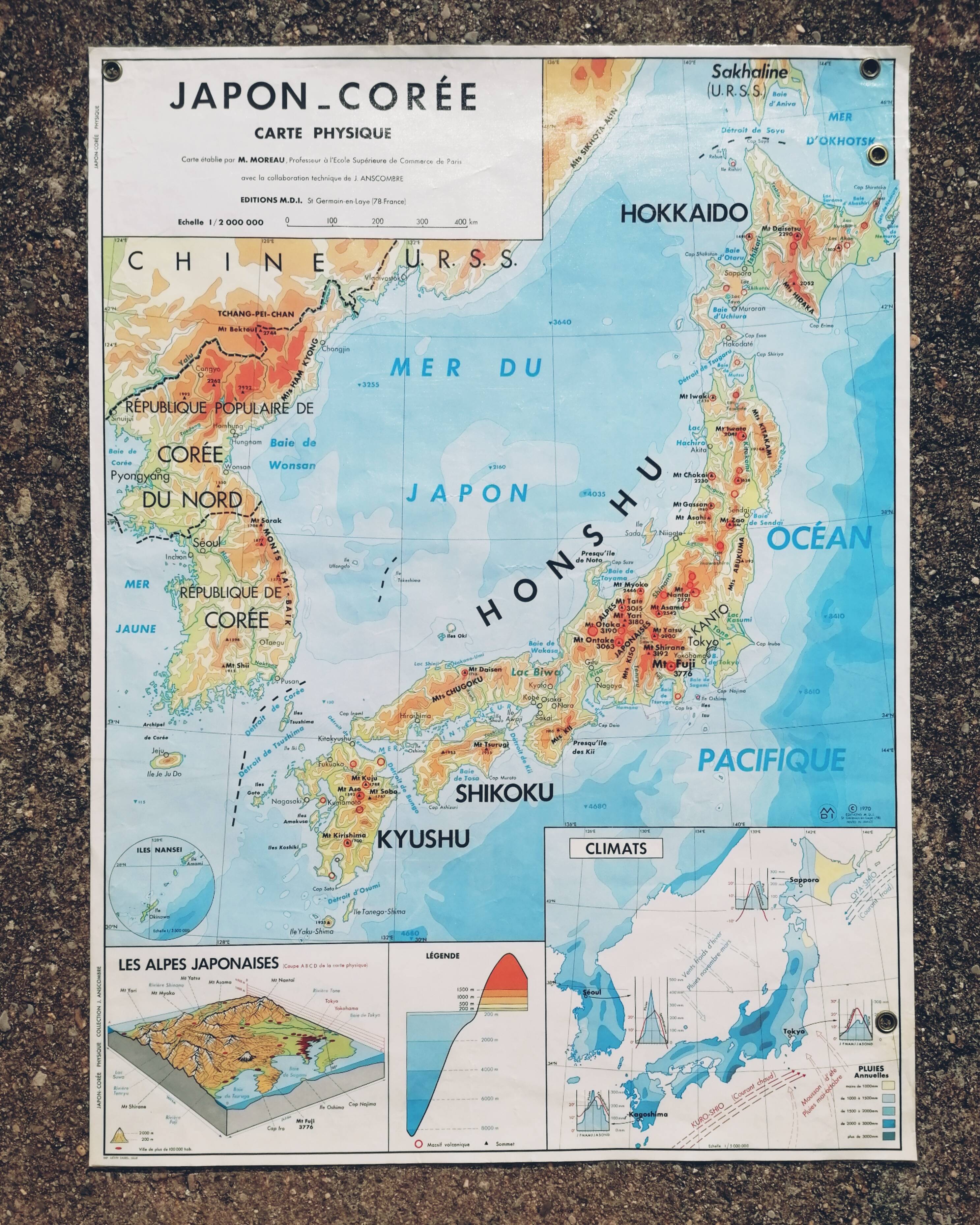 Old school map MDI Indian Union Pakistan Ceylon / Japan Korea